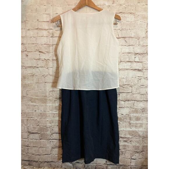 AG Aquagirl Dress Womens Medium Navy & Cream Mesh Lined Layered Lagenlook Satin - Picture 12 of 14